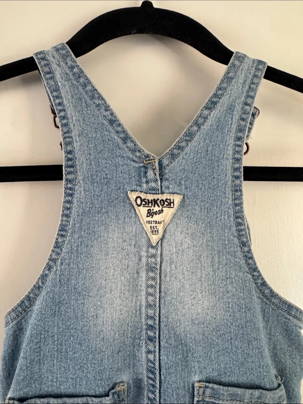 OshKosh B'gosh Light Blue Denim Short Overalls with Floral Embroidery
